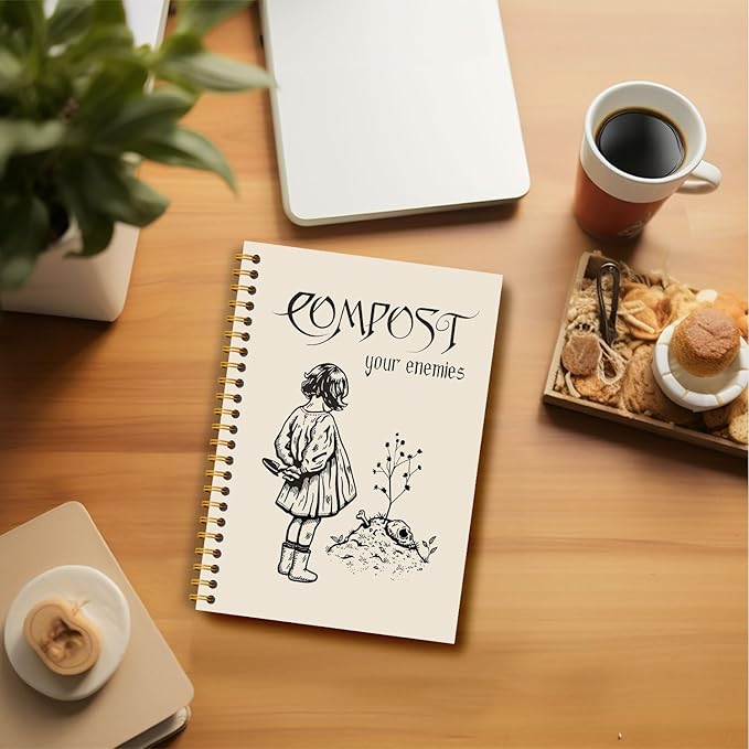 Compost Your Enemies Funny Gothic Skull Notebook Journal, Funny Gardening Gifts, Dark Academia Notebook Journal, Goth Office Supplies, Spiral Notebook 5.5x8.3 Inch