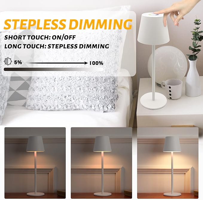 Maksone 2 Pack RGB Cordless Table Lamp, 6600mWh Rechargeable Battery Desk Lamp, 3000K Stepless Dimming and Led Color Changing Night Light, IP54 Waterproof Outdoor Portable Lamp for Patio (White)