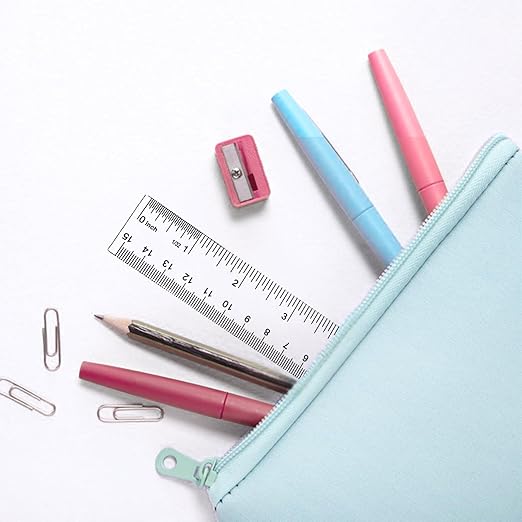 Plastic Rulers, 6 Inch Ruler, Clear Measuring Tool for Student School Office, Inches and Centimeters, Pack of 2