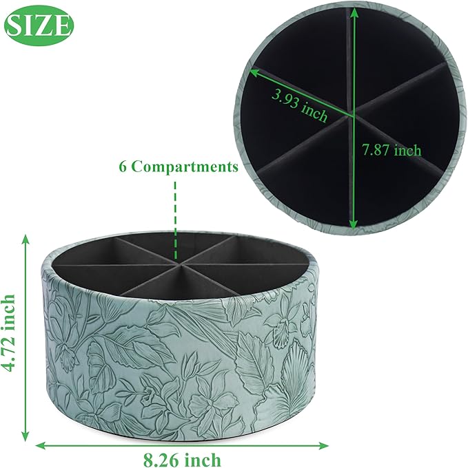 Hennaja Remote Control Holder, 360°Spinning PU Leather Desk TV Remote Caddy,Desk Storage Box Room Accessories for Controller, Media,Mail,Calculator, Mobile Phone,Pencil(1-Carved Green2)