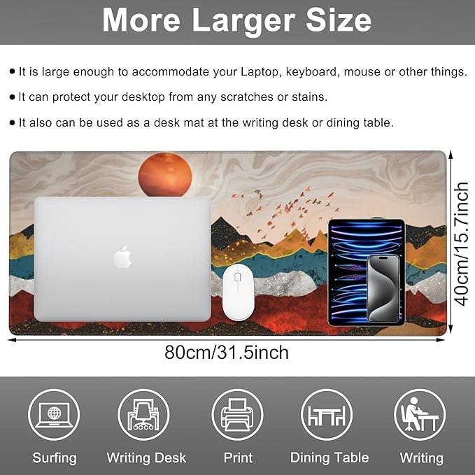 Mouse Pad, Large Colorful Precious Mountains Desk Mat, Extended Non-Slip Gaming Keyboard Mousepad Desk Pad, Thick Stitched Edges Waterproof Mouse Mat 31.5"x15.7" (Beautiful Landscape)