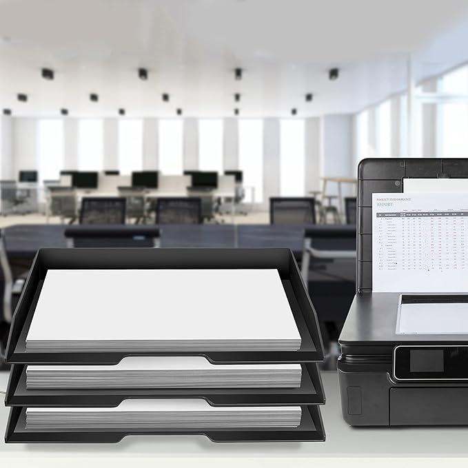 Acrimet Stackable Letter Tray 3 Tier Side Load, Plastic, Desktop File Organizer (Black Color)