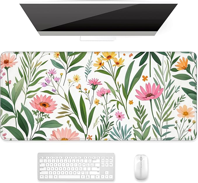 Auhoahsil Desk Mat, Ultra Large Mouse Pad, XXL Gaming Mousepad, Pretty Desk Pad, Big Extended Full Size Desktop Desk Matt for Keyboard, Laptop & Computer, 35.5 x 15.7 in, Tropical Plant
