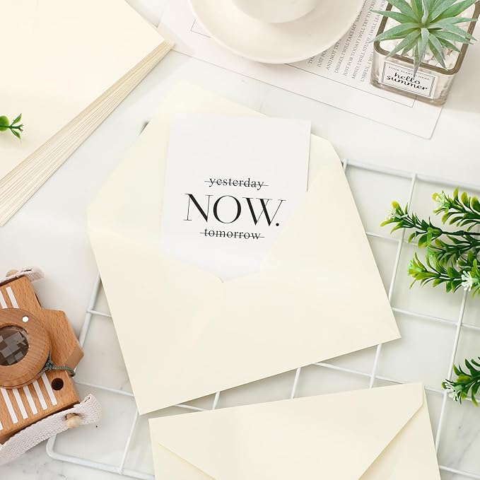 Whaline 50Pcs A7 Invitation Envelopes Set Ivory Greeting Card Envelope V-Flap Envelope Gift Cards Sleeve for Mailing Envelopes Sending Card, 7.3 x 5.3 Inch
