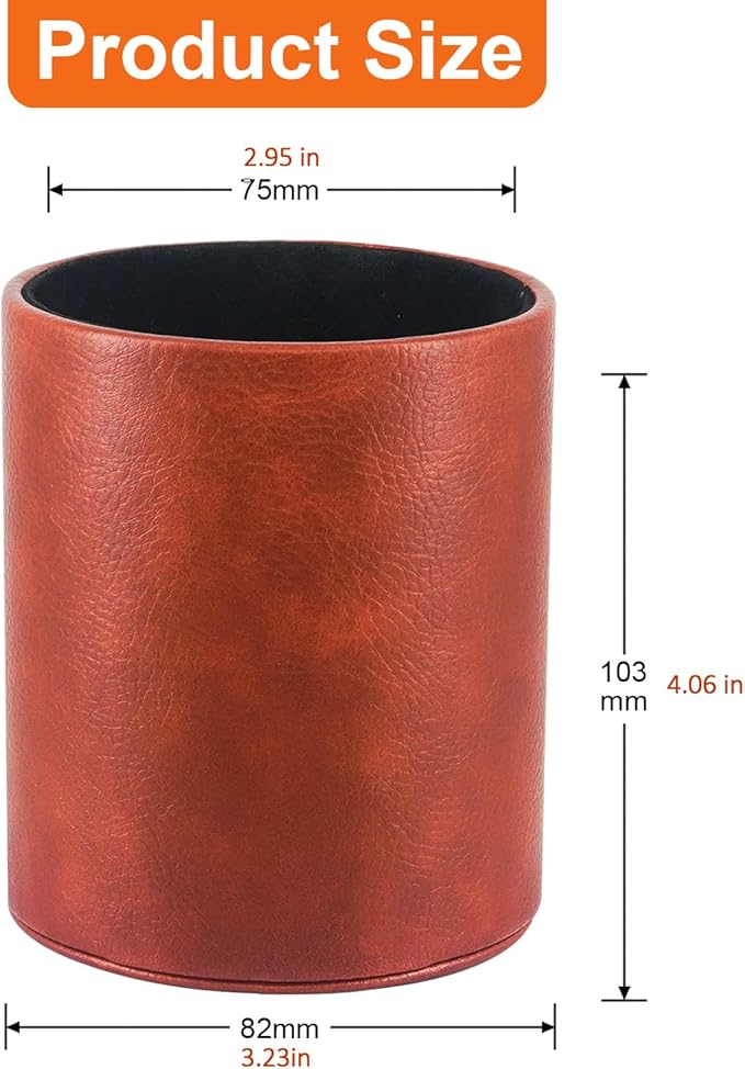 Pen Holder PU Leather Pencil Desk Stand for School/Office/Home (Brown)