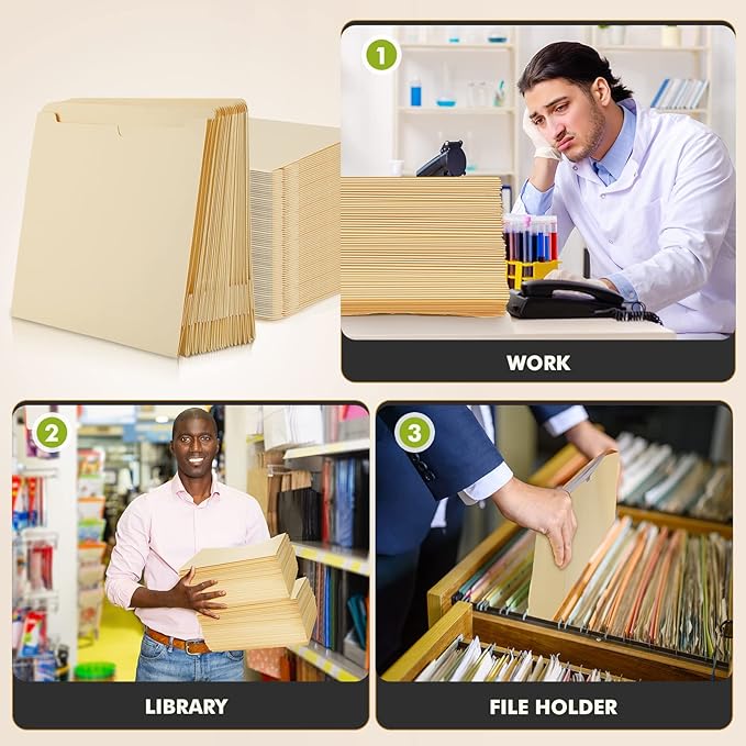 Zhehao 100 Pcs File Jackets Reinforced Straight Cut Tab Pocket Folders Expandable File Folder Expanding Paper Organizer with Tabs Expansion Pocket, Letter Size(Beige Color)