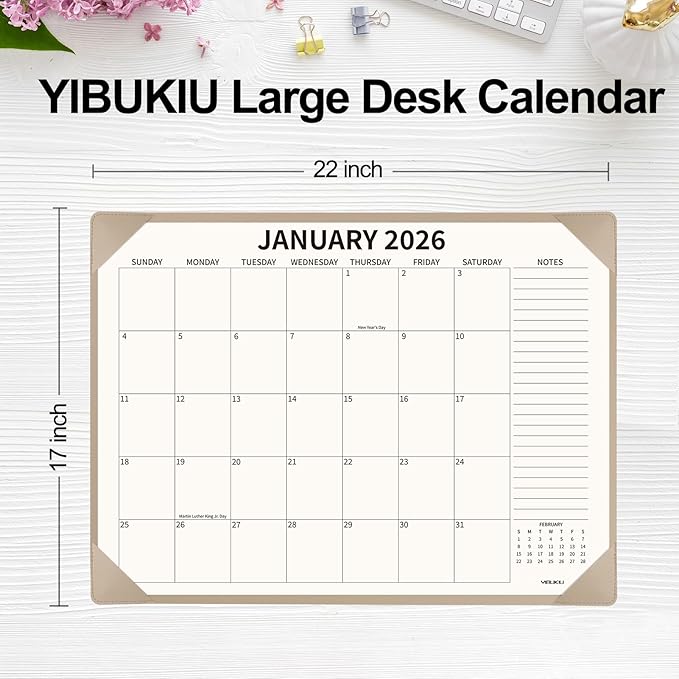 Desk Calendar 2025-2026 Large 22x17, July 2025-December 2026, 18 Months Big Desk Pad Calendar with Desktop Mat and Plastic Cover for Home Office School Planning, Apricot