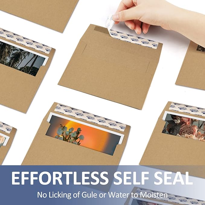 ValBox A4 Photo Envelopes 100 Qty 4 x 6 Brown Kraft Paper Envelopes Self Seal for 4x6 Cards, Photos, Weddings, Invitations, Baby Shower, 4.25 x 6.25 Inches (A4)
