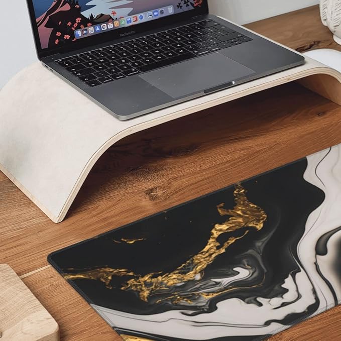 Desk Pad,Office Desk Mat 31.5"×11.8" Large Gaming Mouse Pad,Durable Extended Computer Mouse Pad,Waterproof Thick Big Mouse Pads with Non-Slip Rubber Base Office Home Black Gold Marble