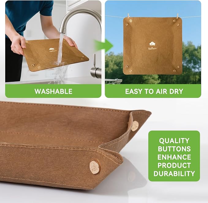 Jewelry Tray Organizer Set of 3 Washable Kraft Paper Trays Portable Desktop Nightstand Office and Travel Use Catch All for Jewelry Keys Coins Watch Phone Remote