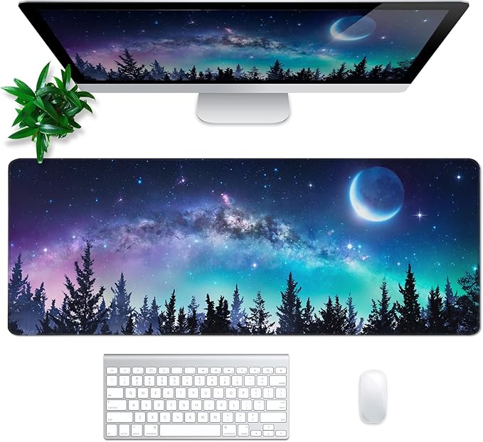 Tree Mouse Pad Abstract Starry Sky Mouse Pad 31.5x11.8 Inch Japanese Texture Non-Slip Rubber Base Large Mousepad Stitched Edges Keyboard Mouse Mat Desk Pad for Office and Home
