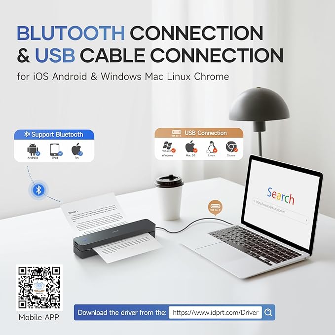 iDPRT Portable-Printer Wireless for Travel, 300DPI Inkless Thermal Small Printers for Home Use, Office, Vehicles, Mobile Bluetooth Printer Supports 8.5" x 11" US Letter, for Smartphone & PC,Black