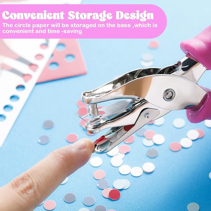 Chumia 12 Pieces Single Hole Punch Handheld 1/4 Inch Hole Paper Punch with Grip Handles Circle Single Shape Puncher for Craft Paper Greeting Cards Scrapbook Notebook(Multicolor)
