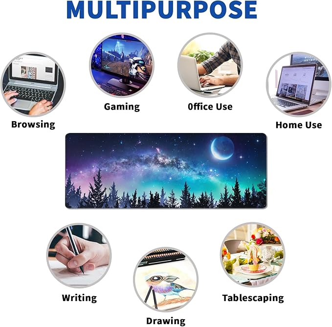 Tree Mouse Pad Abstract Starry Sky Mouse Pad 31.5x11.8 Inch Japanese Texture Non-Slip Rubber Base Large Mousepad Stitched Edges Keyboard Mouse Mat Desk Pad for Office and Home