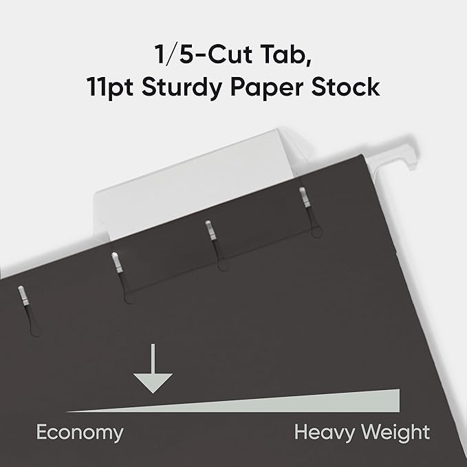 Smead Standard Hanging File Folders, 25 Count, Black, 1/5-Cut Adjustable Tabs, Letter Size (64062)