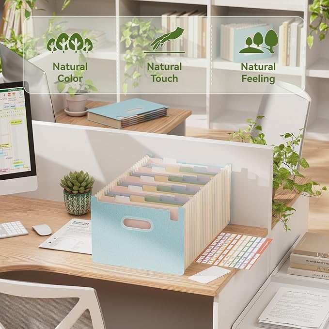 Accordion File Organizer, 26 Pockets Wheat Straw Expanding File Folders, Upright&Open Top, A-Z Bill Receipt Organizer, 100% BPA Free, Return to Nature, Healthy Living, Letter/A4 Size-Sky Blue