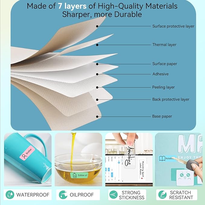 EEBBL D30 P21 Label Maker Tape Refill 12mm×40mm(0.47"x1.57") Sticker, Laminated Thermal Label Tape Replacement, 1650 Labels/10Rolls, High Definition Labeling Tape for Home Office School Hotel