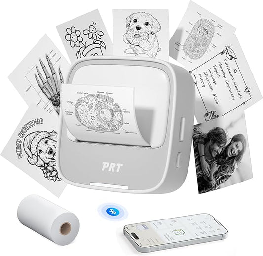 PRT Sticker Printer, Mini Thermal Printer Bluetooth Portable Sticker Maker with 1 Roll Paper, Print Pod, for Study Notes, Pictures, Labels, DIY, Multiple Templates for Phones & Tablets