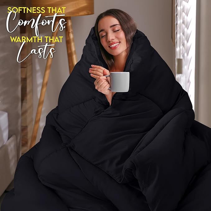 Utopia Bedding Comforter Duvet Insert, Quilted Comforter with Corner Tabs, Box Stitched Down Alternative Comforters King Size (Black)