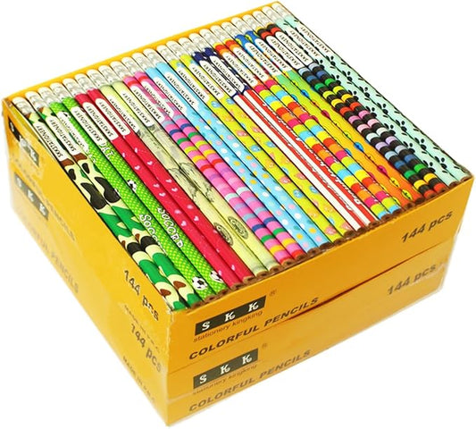SKKSTATIONERY 288pcs Assorted Colorful Pencils Wooden Pencil with Eraser Assortment, Novelty Awards & Incentives Pencils Back to school