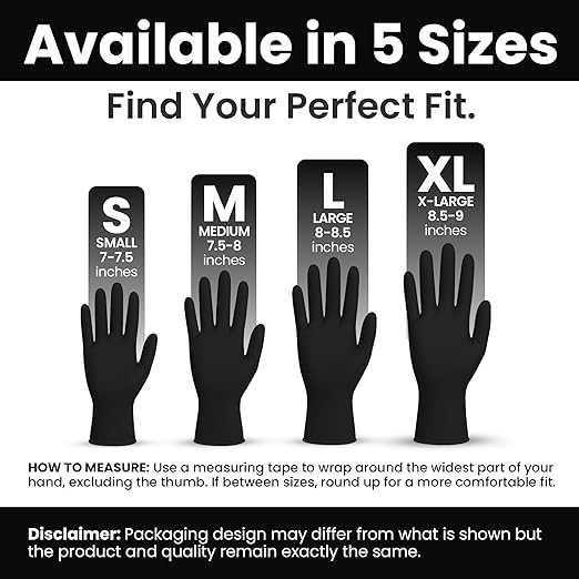 Nitrile-Vinyl Blended Disposable Gloves, Powder-Free & Non-Latex Gloves, 2000, Protective Gloves for Medical Exams, Cooking & Household Cleaning, 4 Mil Thick Non-Sterile Secure Grip Black, X-Large