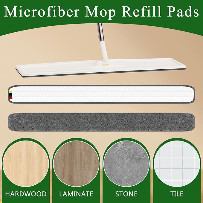 LOYIM 3 Pcs Large 48 Inch Commercial Replacement Microfiber Pads Reusable Wrestling Wet Mop Refill Pads for Flat Mop Frames Wet and Dry Use (Micronfiber & Cotton,Grey)