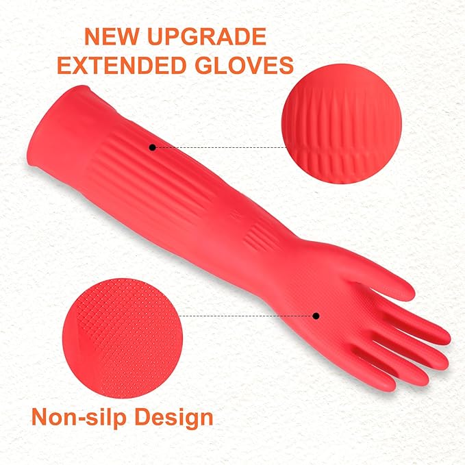 North Tower Rubber Gloves Kitchen Cleaning For Washing Dishing Kithchen, warmming Heat Resistant Dishwashing Gloves,18",2 Pairs Small