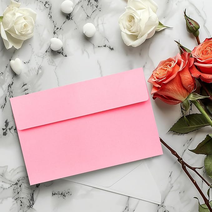 A9 Envelopes Pink 5.75x8.75 Invitation Envelopes Self Seal Pack of 50 Blank Envelopes for Cards Pink
