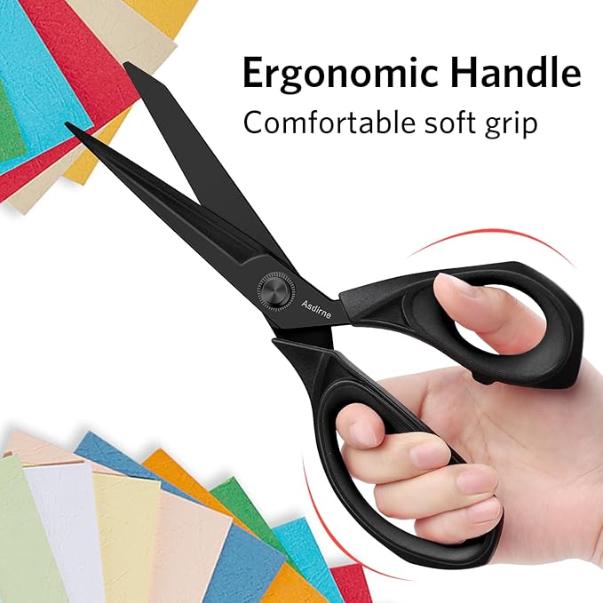 Black Titanium Fabric Scissors, Dressmaking Scissors with Heavy Duty Multi-Purpose Titanium Coated Blades and Comfortable Soft Grip Handles, Black, 25CM