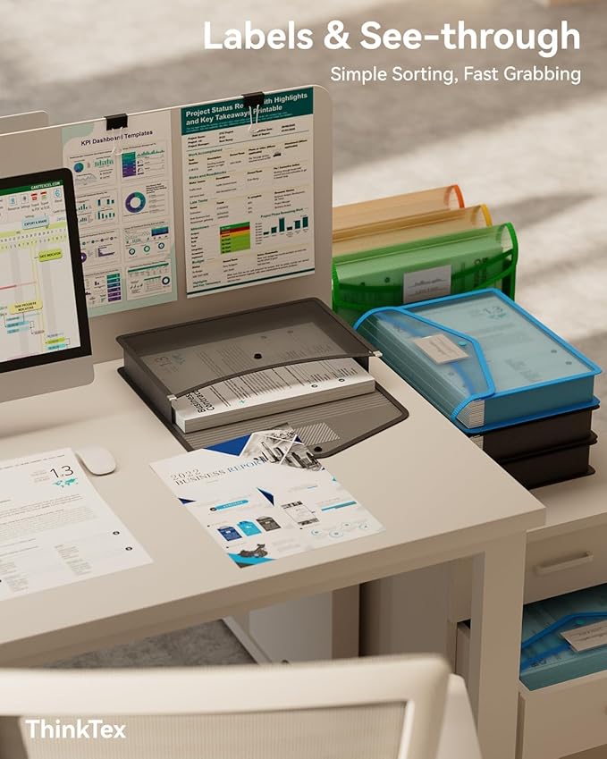 ThinkTex Plastic Expanding File Folder, Transparent envelopes with Snap Closure,No Dividers,Large Capacity,Document Organizer for Receipts, Bills&Taxes,Letter/A4 Size for School/Office/Home-10 Pack