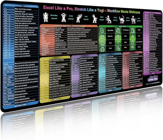 Excel Cheat Sheet Desk Mat, Over 150 Shortcuts & Formulas Desk Pad [10 Modules], Large XL Excel Short Cut Mouse Pad, Non-Slip&Waterproof Office & Gaming Mousepad | Accountants,Students,Employee Gifts
