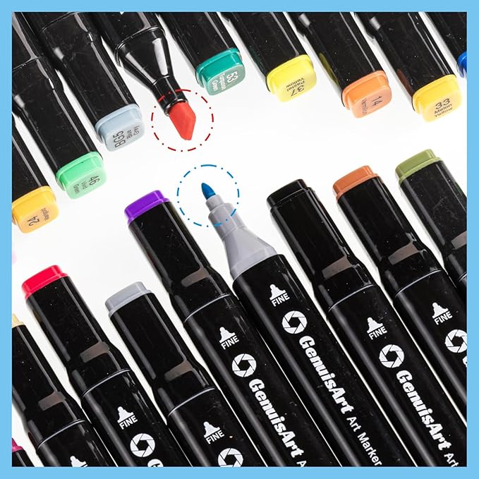 Alcohol Markers, 24 Colors Chisel & Fine Dual Tips,Paint Markers For Coloring, Drawing, Sketching, Card Making and DIY Patinting- Perfect for Adults and Kids (Black Barrel, 24)