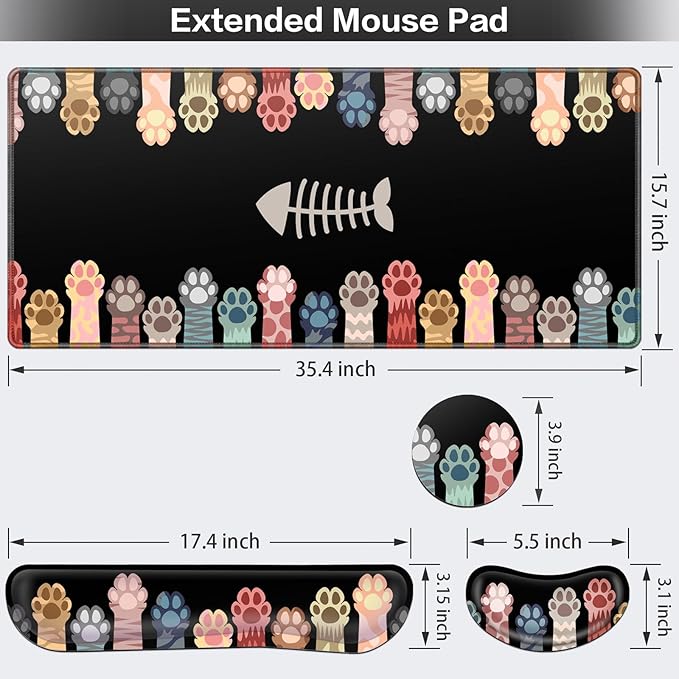 Desk Mat, Large Gaming Mouse Pad with Wrist Rest, 4in1 XXL Mousepad+Keyboard Wrist Rest+Mouse Pad Wrist Support+Cup Coaster Set Ergonomic Computer Desk Arm Wrist for Decor Home Office Table Women