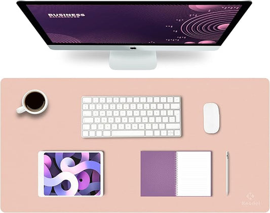 K KNODEL Large Office Leather Desk Mat, Mouse and Keyboard Pad, Computer and Laptop Mat, Desktop Protector and Cover, Writing Pad and Blotter (31.5"x15.7", Pink)
