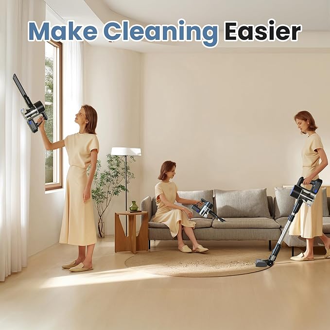NEWBULIG Cordless Vacuum Cleaner, Lightweight Stick Vacuum for Home with Anti-Tangle and LED Lights, Powerful Rechargeable Wireless Cleaners for Hardwood Floors Carpet Pet Hair