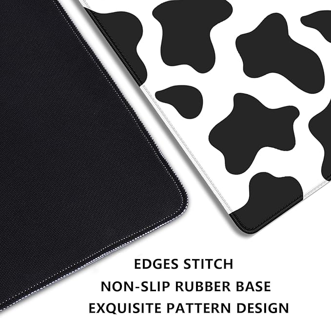 Cow Print Desktop Mouse Pad,Desk Mouse Mat with Non-Slip Stitched Edges,Desk Pad Mouse Pad for Laptop PC,Keyboard Mouse Mat Desk Pad for Home Work Office(27.5X11.8 in)