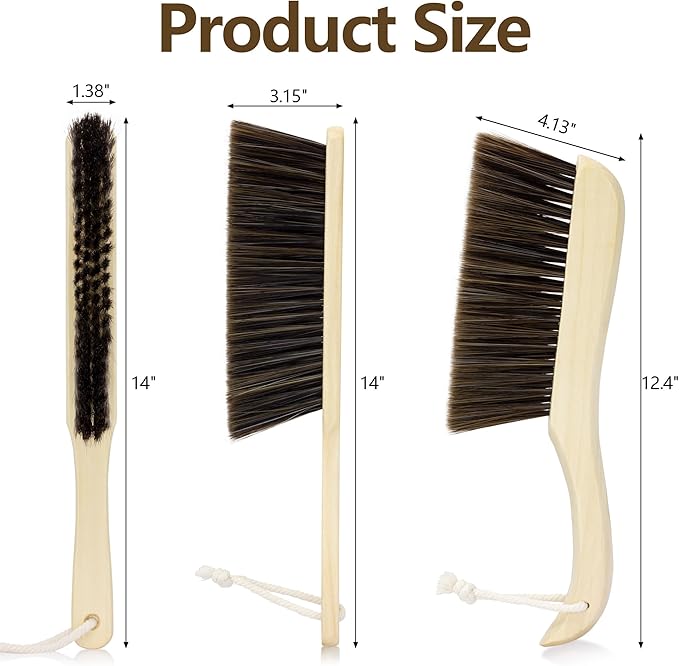 Handheld Dusting Cleaning Brushes Wood Handle Soft Bristle Small Broom, for Clean Dust, 2 Pack, Brown