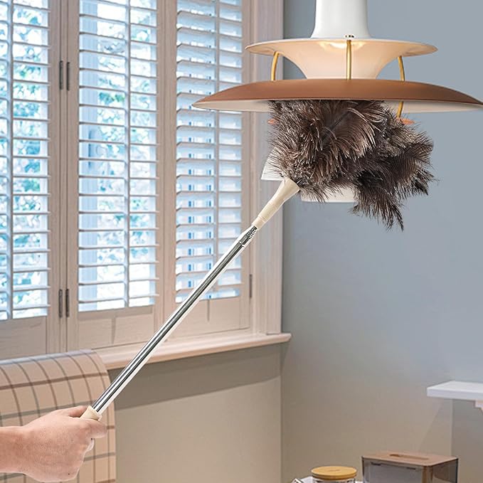 MehelloFeather Ostrich Feather Duster 27-94Inch Retractable Fluffy Natural Detachable Ostrich Feather Duster Used for Household Cleaning and High-Altitude Cleaning (2PCS)