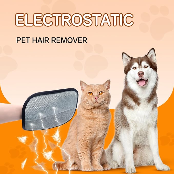 Yionaiyi Pet Hair Remover Electrostatic Gloves,Pet Hair Removal for Cats & Dogs, Cat Grooming Gloves，Pet Hair Fur Removal Mitt, Cleanup for Furniture, Clothing, and Upholstery,Reusable (2pcs)