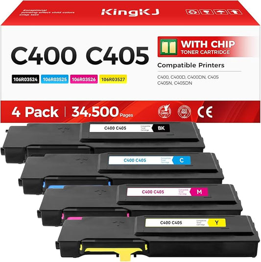 C400 C405 Extra High-Yield Toner Cartridge Set 4-Pack Black Cyan Magenta Yellow 106R03524 106R03525 106R03526 106R03527 Replacement for Xerox Versalink C400 C400D C400DN C405 C405N C405DN Printer Ink