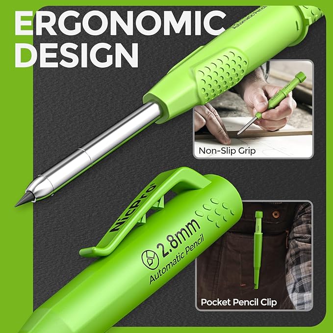 Nicpro 4 Pack CP3000 Carpenter Pencils with Sharpener, Mechanical Pencil Set with 76 Refills, Heavy Duty Construction Pencil, Carpenter Tools for Working Architect Marking (Red, Black, Yellow, Green)