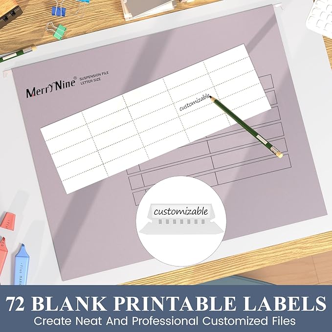 Merrynine 72pcs Hanging File Folders Letter Size, Paper Filing Cabinet Folders Organizer with 1/5-Cut Tabs and Inserts, Suspension File Organizers for Office School Home Hospital, Assorted Colors