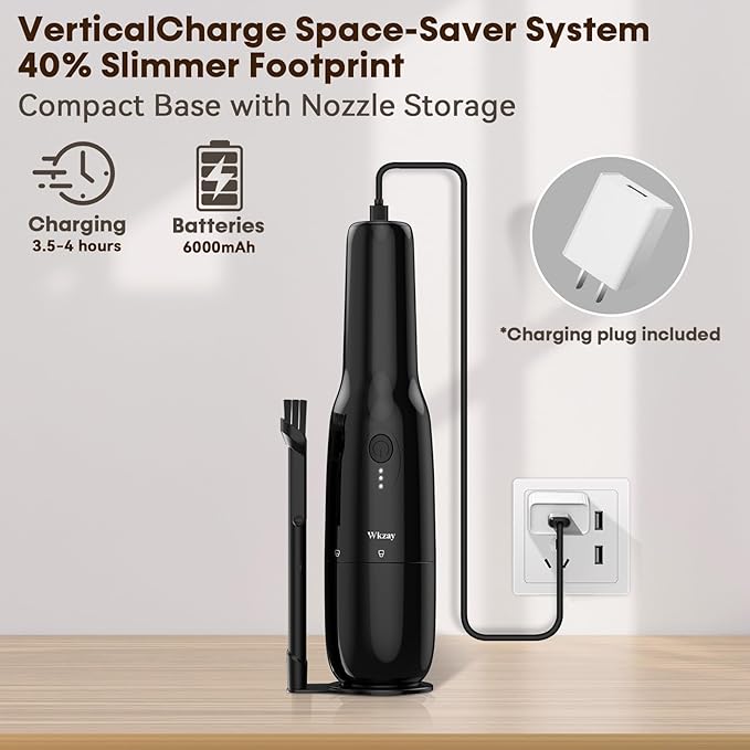 Wkzay Small Handheld Vacuum Cordless with Brushless Motor – 16,000Pa Strong Suction, Fast Charging, Low Noise, Lightweight and Portable for Home, Apartment, Dorms, Small Spaces