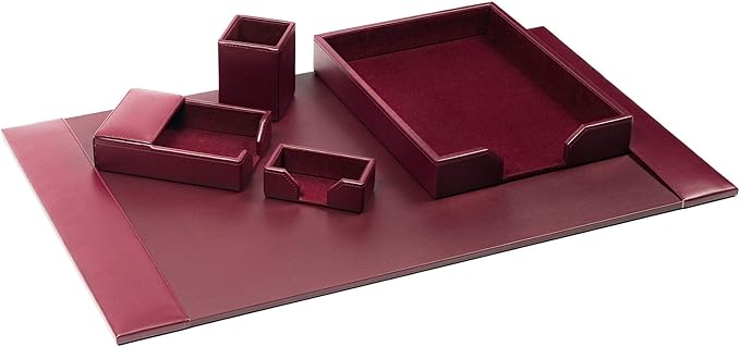 DACASSO Bonded Leather Desk Set - Luxury Leather Desk Pad & Desk Organization Essentials (Burgundy, 5 Piece)