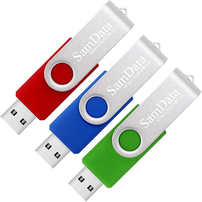 USB 2.0 Flash Drive 32GB, 3 Pack Thumb Drive Swivel Memory Stick External Storage (3 Colors: Blue Green Red)