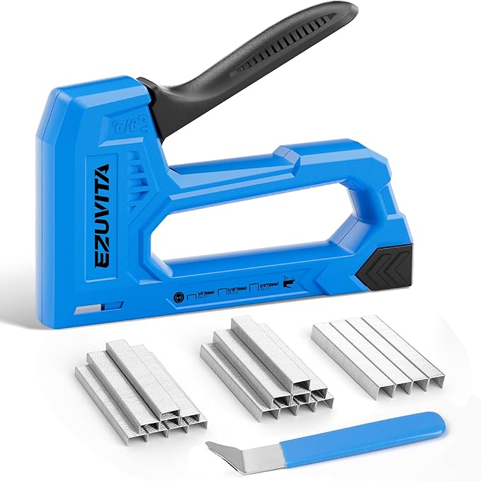 Light Duty Staple Gun for Wood, Blue Upholstery Staple Gun Kit with 2000pcs JT21 Staples 1/4, 5/16, 3/8 inch and Staple Remover, Stapler Gun for Crafts, DIY, Classroom, Decoration