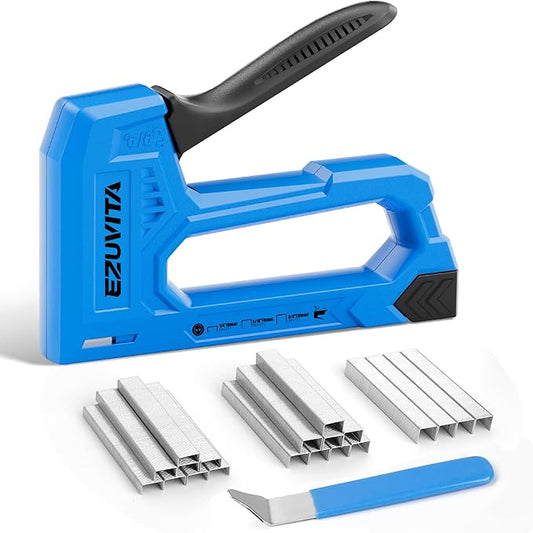 Light Duty Staple Gun for Wood, Blue Upholstery Staple Gun Kit with 2000pcs JT21 Staples 1/4, 5/16, 3/8 inch and Staple Remover, Stapler Gun for Crafts, DIY, Classroom, Decoration