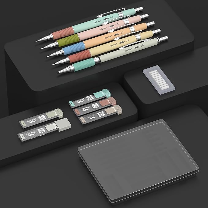 Mr. Pen- Mechanical Pencil Set, 5 Sizes, 0.3, 0.5, 0.7, 0.9, 2mm, Anti Skidding Grip Cute Mechanical Pencils