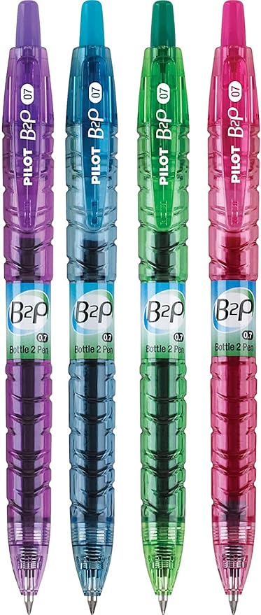 PILOT B2P Colors - Bottle to Pen Refillable & Retractable Rolling Ball Gel Pen Made From Recycled Bottles, Fine Point, Assorted Color G2 Inks, 4-Pack (36620)