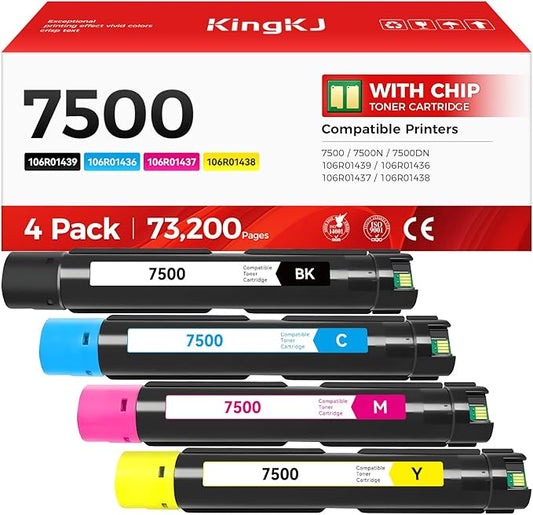 Phaser 7500 High Capacity Toner Cartridge Set 4-Pack Replacement for Xerox 106R01439 106R01436 106R01437 106R01438 Compatible with Xerox Phaser 7500 7500N 7500DN Printer Ink Black Cyan Magenta Yellow